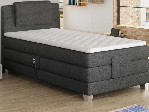 Set Boxspring Hoofdbord + Elektrische Bedbodem + Matras + Topmatras Castel Van Palacio - 100X200Cm - Lichtgrijze Stof