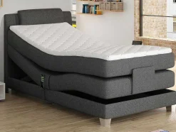 Set Boxspring Hoofdbord + Elektrische Bedbodem + Matras + Topmatras Castel Van Palacio - 100X200Cm - Lichtgrijze Stof