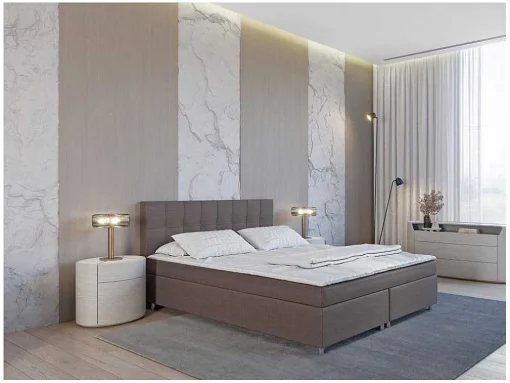 Set Boxspring Hoofdbord + Bedbodems + Matras + Topmatras Siero Van Ysmee - 180 X 200 Cm - Stof - Grijs