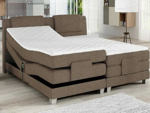 Set Boxspring Hoofdbord + Elektrische Bedbodem + Matras + Topmatras Castel Van Palacio - 2X90X200Cm - Beige Stof