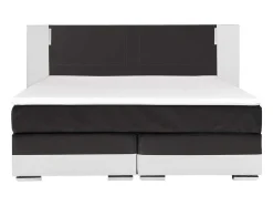 Set Boxspring Hoofdbord Met Led-Verlichting + Bedbodems + Matras + Topmatras Asti Van Ysmee - 180 X 200 Cm - Kunstleer - Wit En Grijs