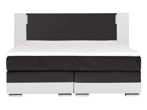 Set Boxspring Hoofdbord Met Led-Verlichting + Bedbodems + Matras + Topmatras Asti Van Ysmee - 180 X 200 Cm - Kunstleer - Wit En Grijs