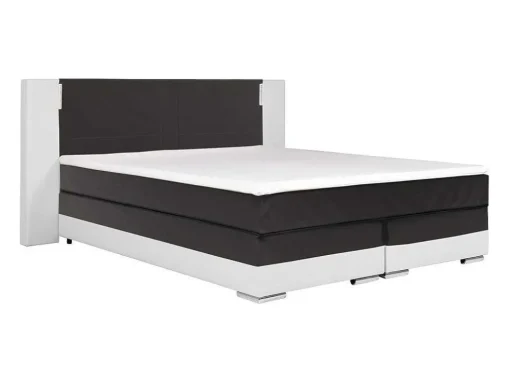 Set Boxspring Hoofdbord Met Led-Verlichting + Bedbodems + Matras + Topmatras Asti Van Ysmee - 180 X 200 Cm - Kunstleer - Wit En Grijs
