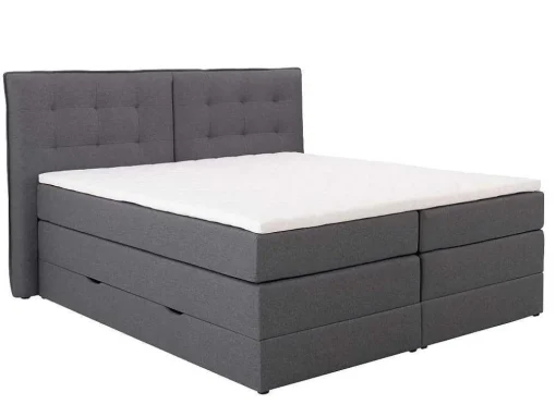 Set Boxspring Met Hoofdbord + Bedbodems Met Opbergruimte + Matras + Dekmatras - 180 X 200 Cm - Antracietkleurige Stof - Perama Van Palacio