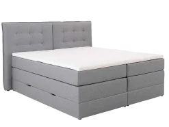 Set Boxspring Met Hoofdbord + Bedbodems Met Opbergruimte + Matras + Dekmatras - 160 X 200 Cm - Lichtgrijze Stof - Perama Van Palacio