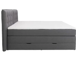 Set Boxspring Met Hoofdbord + Bedbodems Met Opbergruimte + Matras + Dekmatras - 160 X 200 Cm - Antracietkleurige Stof - Perama Van Palacio