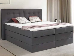 Set Boxspring Met Hoofdbord + Bedbodems Met Opbergruimte + Matras + Dekmatras - 180 X 200 Cm - Antracietkleurige Stof - Perama Van Palacio