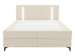 Set Boxspring Met Hoofdbord Met Ledverlichting + Bedbodem + Matras + Dekmatras - 160 X 200 Cm - Stof - Beige - Ono Van Ysmee