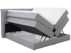 Set Boxspring Met Hoofdbord + Bedbodems Met Opbergruimte + Matras + Dekmatras - 160 X 200 Cm - Lichtgrijze Stof - Perama Van Palacio