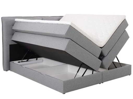 Set Boxspring Met Hoofdbord + Bedbodems Met Opbergruimte + Matras + Dekmatras - 160 X 200 Cm - Lichtgrijze Stof - Perama Van Palacio
