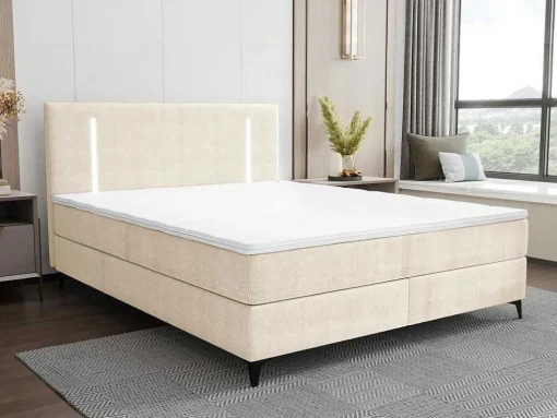 Set Boxspring Met Hoofdbord Met Ledverlichting + Bedbodem + Matras + Dekmatras - 180 X 200 Cm - Stof - Beige - Ono Van Ysmee