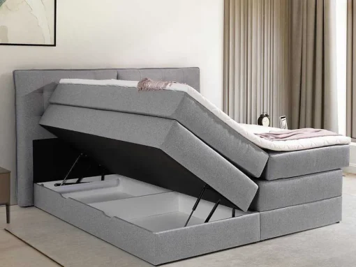 Set Boxspring Met Hoofdbord + Bedbodems Met Opbergruimte + Matras + Dekmatras - 180 X 200 Cm - Lichtgrijze Stof - Perama Van Palacio