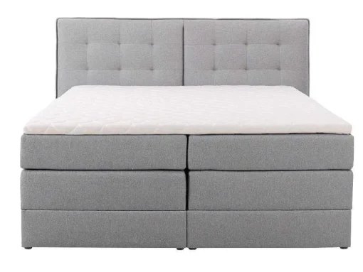 Set Boxspring Met Hoofdbord + Bedbodems Met Opbergruimte + Matras + Dekmatras - 180 X 200 Cm - Lichtgrijze Stof - Perama Van Palacio