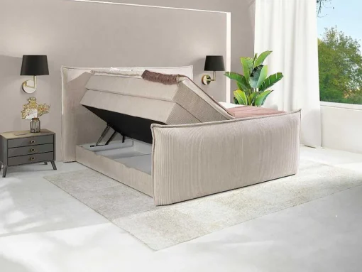 Set Boxspring Met Hoofdeinde + Bedbodems Met Opbergruimte + Matras + Dekmatras - 2 X 80 X 200 Cm - Ivoorwit Ribfluweel - Rhoda Van Palacio