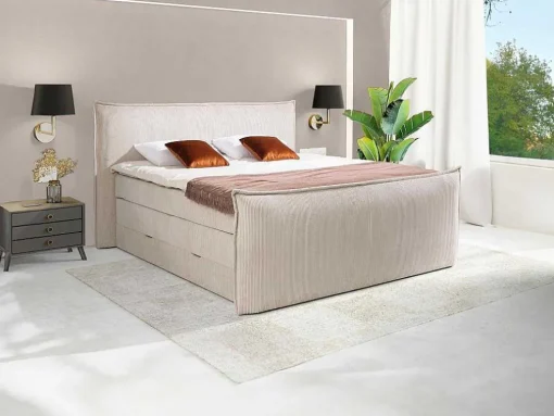 Set Boxspring Met Hoofdeinde + Bedbodems Met Opbergruimte + Matras + Dekmatras - 2 X 80 X 200 Cm - Ivoorwit Ribfluweel - Rhoda Van Palacio