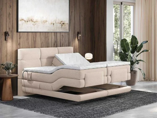 Set Boxspringbed Met Hoofdbord Met Capitons + Elektrische Relaxbedbodems + Matras + Dekmatras - 2 X 90 X 200 Cm - Beige - Lodi Van Palacio