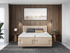 Set Boxspringbed Met Hoofdbord Met Capitons + Elektrische Relaxbedbodems + Matras + Dekmatras - 2 X 80 X 200 Cm - Beige - Lodi Van Palacio