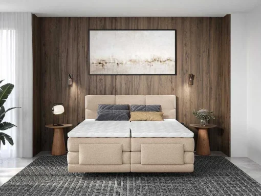 Set Boxspringbed Met Hoofdbord Met Capitons + Elektrische Relaxbedbodems + Matras + Dekmatras - 2 X 90 X 200 Cm - Beige - Lodi Van Palacio