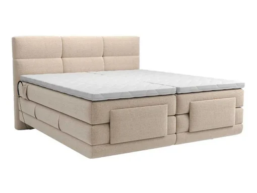 Set Boxspringbed Met Hoofdbord Met Capitons + Elektrische Relaxbedbodems + Matras + Dekmatras - 2 X 90 X 200 Cm - Beige - Lodi Van Palacio