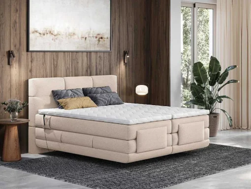 Set Boxspringbed Met Hoofdbord Met Capitons + Elektrische Relaxbedbodems + Matras + Dekmatras - 2 X 90 X 200 Cm - Beige - Lodi Van Palacio