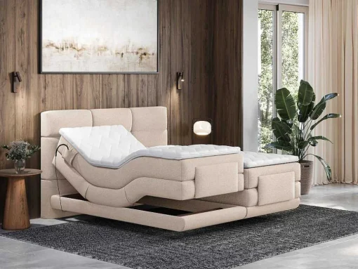 Set Boxspringbed Met Hoofdbord Met Capitons + Elektrische Relaxbedbodems + Matras + Dekmatras - 2 X 90 X 200 Cm - Beige - Lodi Van Palacio