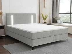 Set Complete Boxspring Met Hoofdbord Met Ledverlichting + Bedbodem + Matras + Dekmatras - 160 X 200 Cm - Stof - Grijs - Ono Van Ysmee