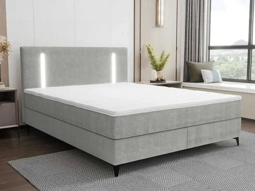 Set Complete Boxspring Met Hoofdbord Met Ledverlichting + Bedbodem + Matras + Dekmatras - 160 X 200 Cm - Stof - Grijs - Ono Van Ysmee