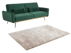 Set Donkergroene 3-Zitsslaapbank Launei En Taupekleurig Tapijt Dolce