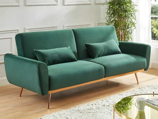 Set Donkergroene 3-Zitsslaapbank Launei En Taupekleurig Tapijt Dolce