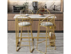 Set "Eat Standing": Bartafel En 4 Krukken - Metalen Structuur - Goud