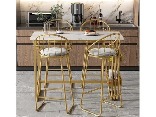 Set "Eat Standing": Bartafel En 4 Krukken - Metalen Structuur - Goud