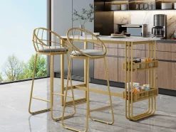 Set "Eat Standing": Bartafel En 2 Krukken - Metalen Structuur - Goud