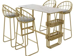 Set "Eat Standing": Bartafel En 4 Krukken - Metalen Structuur - Goud