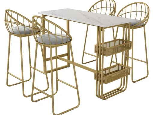 Set "Eat Standing": Bartafel En 4 Krukken - Metalen Structuur - Goud