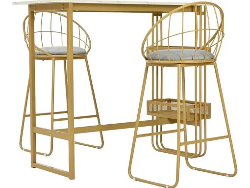 Set "Eat Standing": Bartafel En 2 Krukken - Metalen Structuur - Goud