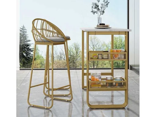 Set "Eat Standing": Bartafel En 2 Krukken - Metalen Structuur - Goud