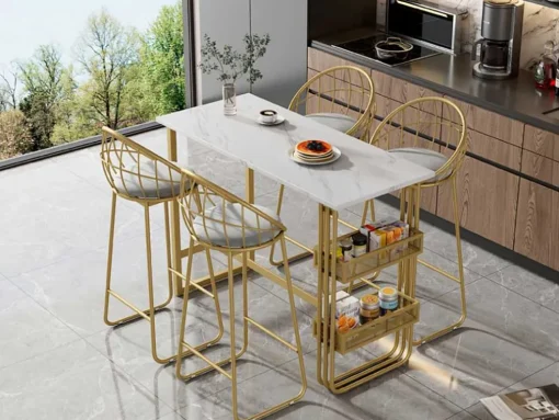 Set "Eat Standing": Bartafel En 4 Krukken - Metalen Structuur - Goud