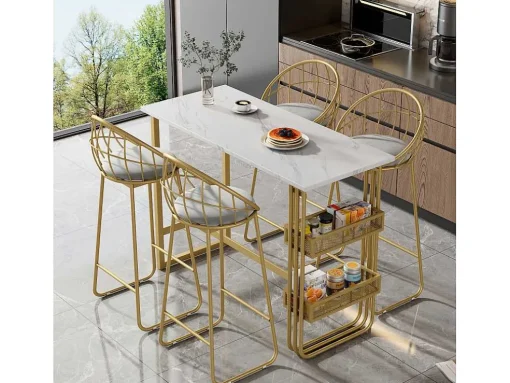 Set "Eat Standing": Bartafel En 4 Krukken - Metalen Structuur - Goud