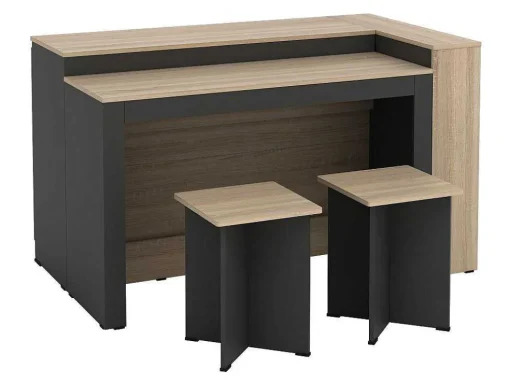 Set Keukeneiland + 2 Krukken - Zwart En Licht Naturel - Nusice