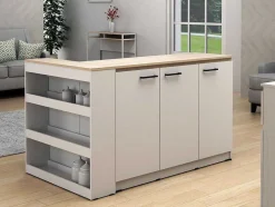Set Keukeneiland + 2 Krukken - Wit En Licht Naturel - Nusice