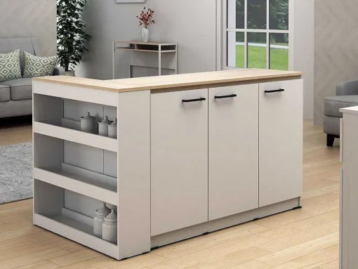Set Keukeneiland + 2 Krukken - Wit En Licht Naturel - Nusice