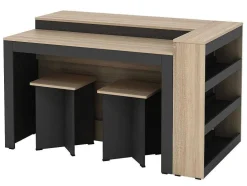 Set Keukeneiland + 2 Krukken - Zwart En Licht Naturel - Nusice