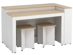Set Keukeneiland + 2 Krukken - Wit En Licht Naturel - Nusice