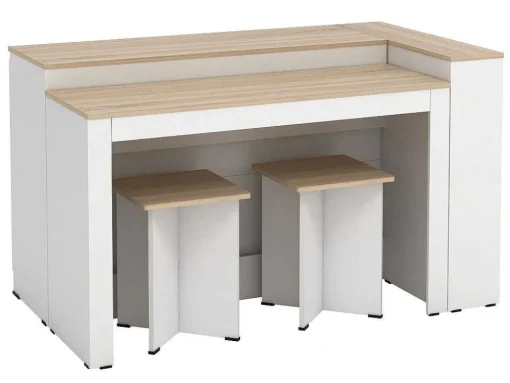 Set Keukeneiland + 2 Krukken - Wit En Licht Naturel - Nusice