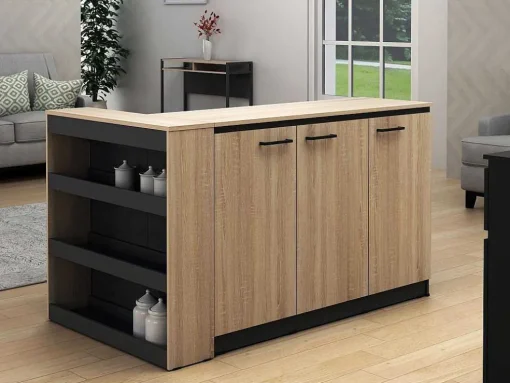 Set Keukeneiland + 2 Krukken - Zwart En Licht Naturel - Nusice