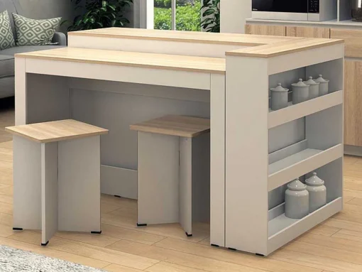 Set Keukeneiland + 2 Krukken - Wit En Licht Naturel - Nusice