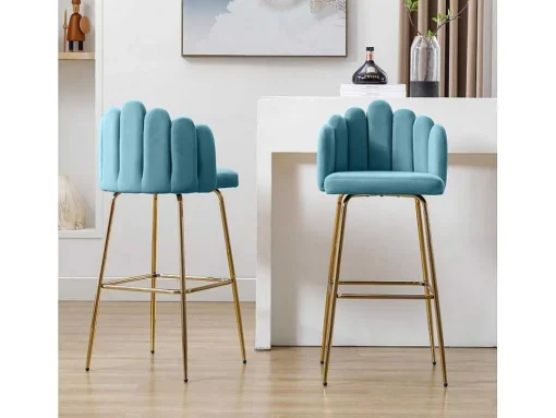 Set Van 2 Barkrukken - Fluweel En Metaal - Blauw