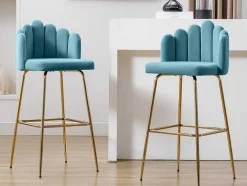 Set Van 2 Barkrukken - Fluweel En Metaal - Blauw