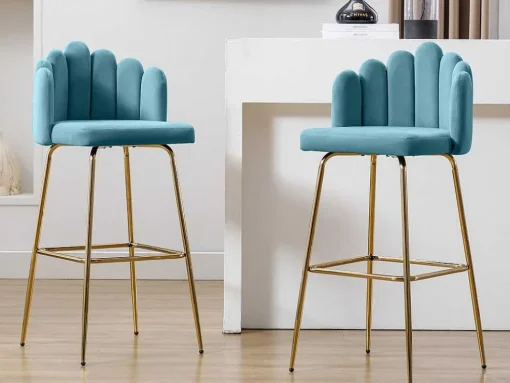 Set Van 2 Barkrukken - Fluweel En Metaal - Blauw