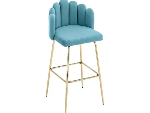 Set Van 2 Barkrukken - Fluweel En Metaal - Blauw